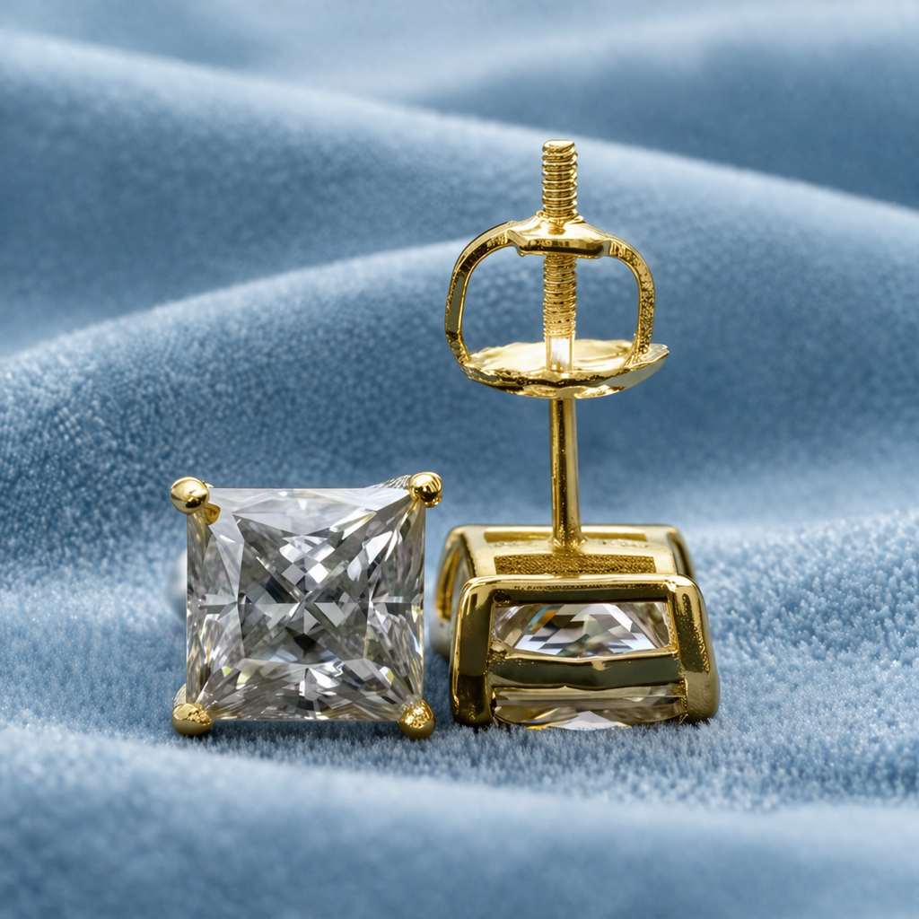 4mm Princess Earrings VVS MOISSANITE