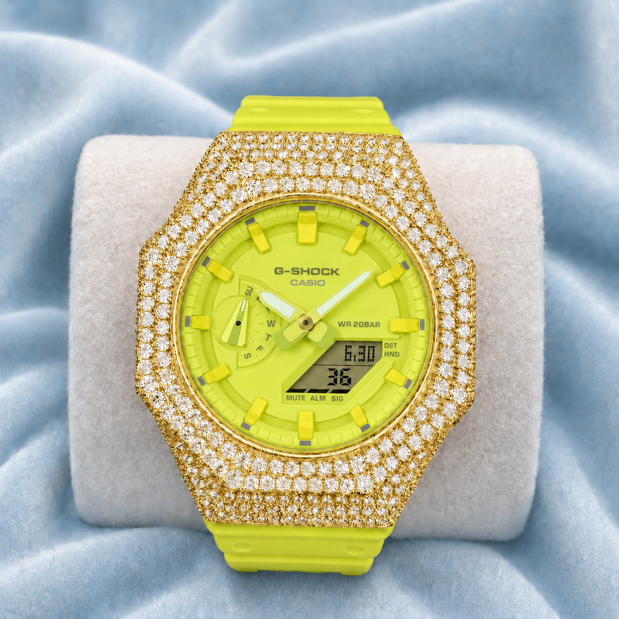 Custom Moissanite 925 Silver Covered Authentic Green Casio G-SHOCK GA-2100 Watch