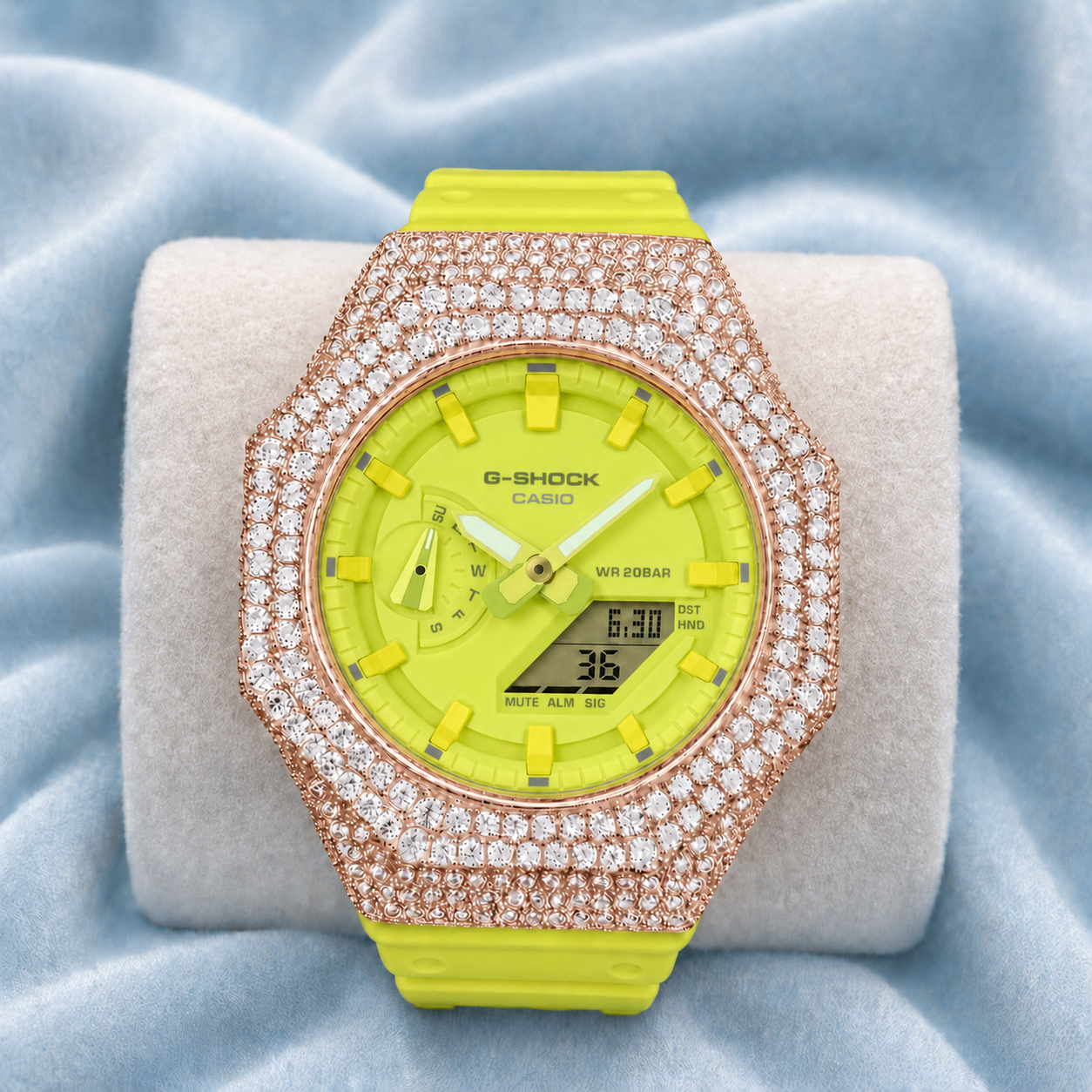 Custom Moissanite 925 Silver Covered Authentic Green Casio G-SHOCK GA-2100 Watch