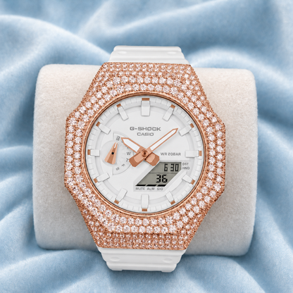 Custom Moissanite 925 Silver Covered Authentic White Casio G-SHOCK GA-2100 Watch (Copy)