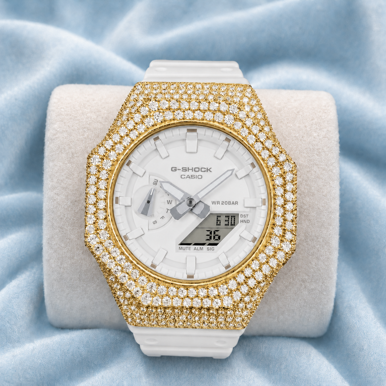 Custom Moissanite 925 Silver Covered Authentic White Casio G-SHOCK GA-2100 Watch (Copy)