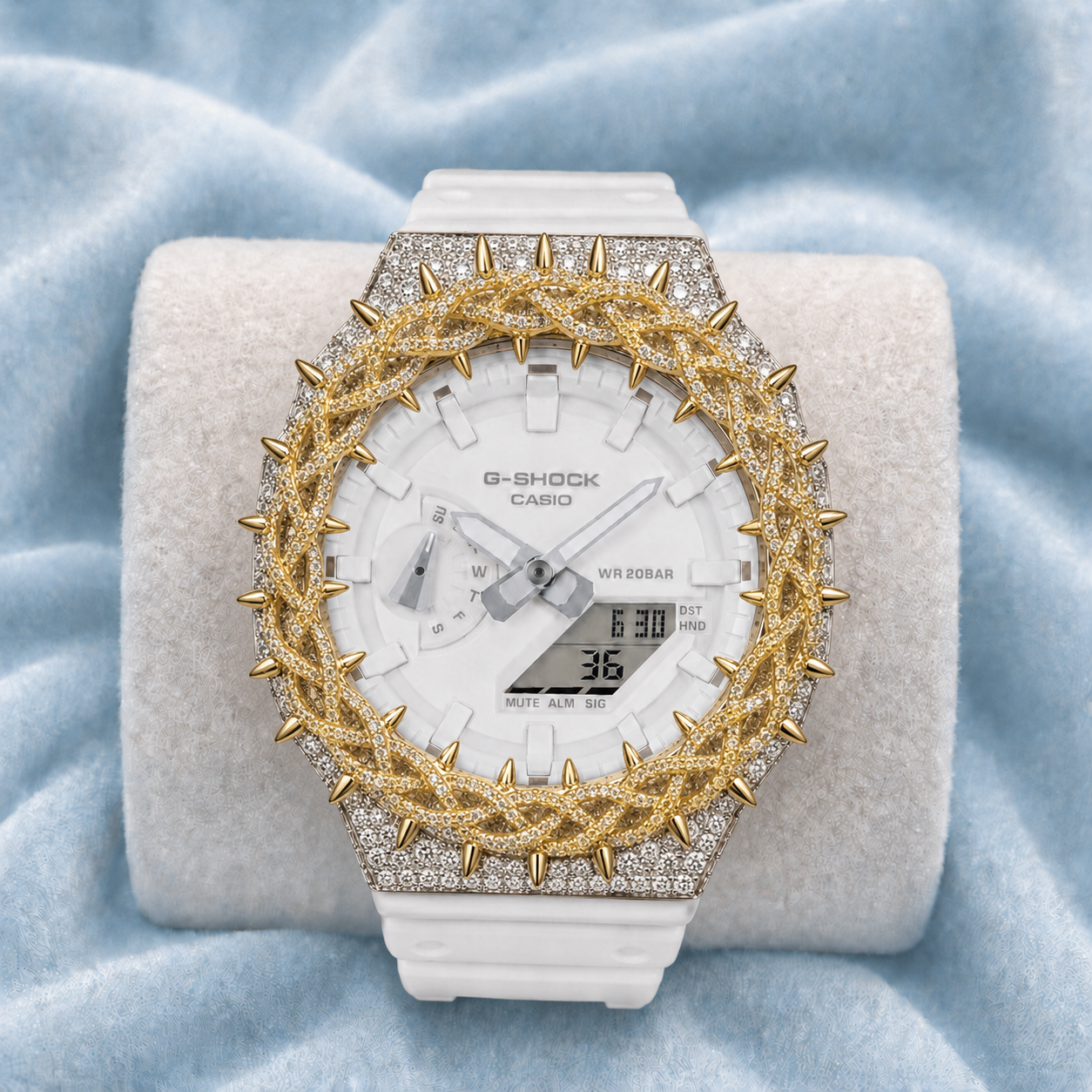 Custom Moissanite 925 Silver Covered Authentic White Casio G-SHOCK GA-2100 Watch (Copy)