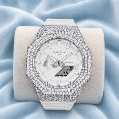 Custom Moissanite 925 Silver Covered Authentic White Casio G-SHOCK GA-2100 Watch (Copy)