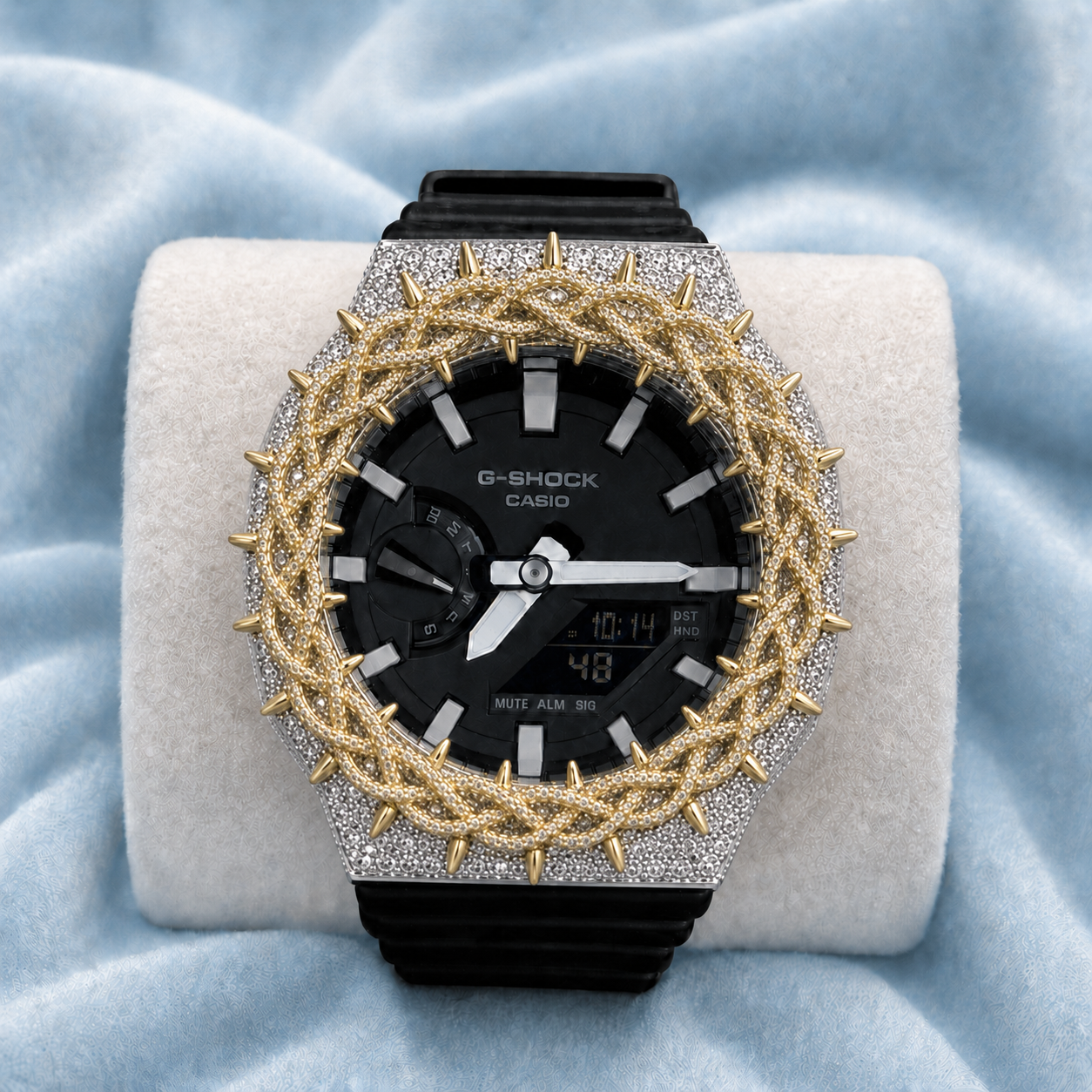 Custom Moissanite 925 Silver Covered Authentic Black Casio G-SHOCK GA-2100 Watch