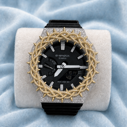 Custom Moissanite 925 Silver Covered Authentic Black Casio G-SHOCK GA-2100 Watch