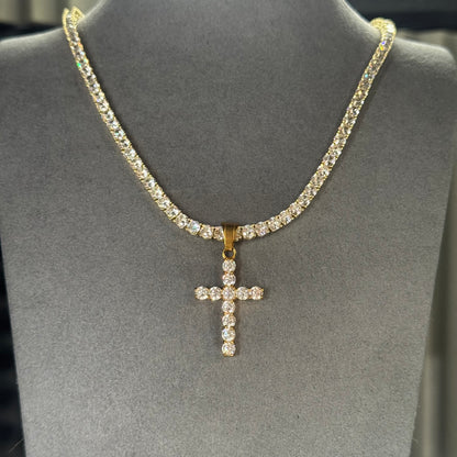 TENNIS CHAIN 4MM & ICED CROSS PENDANT