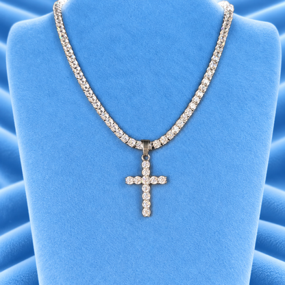 TENNIS CHAIN 4MM & ICED CROSS PENDANT