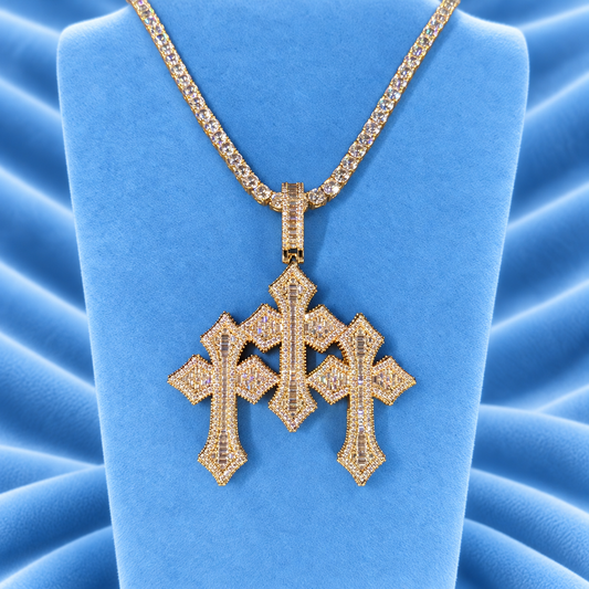 5MM TENNIS CHAIN & TRIPLE CROSS PENDANT
