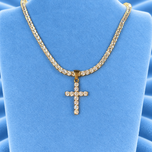 TENNIS CHAIN 4MM & ICED CROSS PENDANT