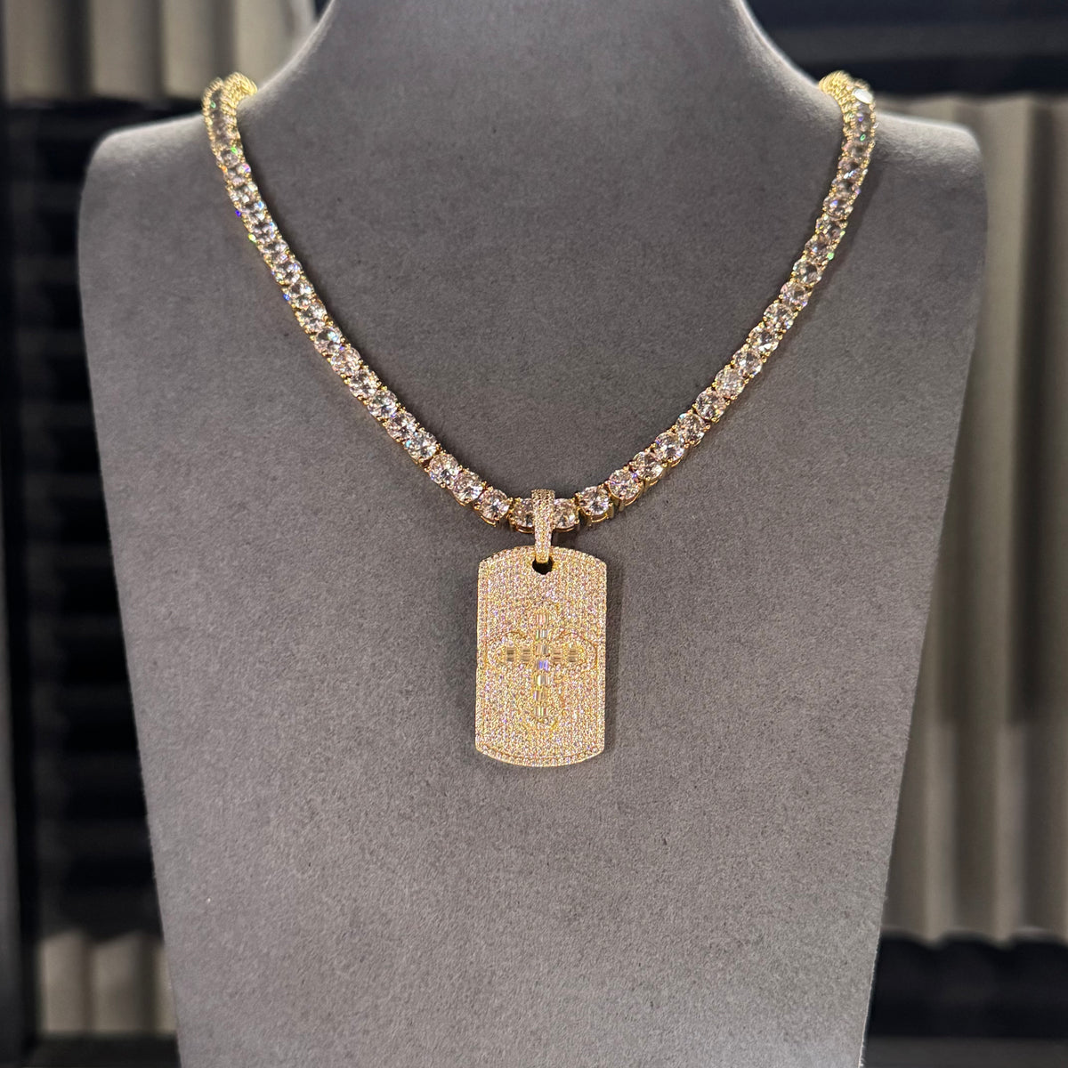 5MM TENNIS CHAIN & CROSS DOG TAG PENDANT