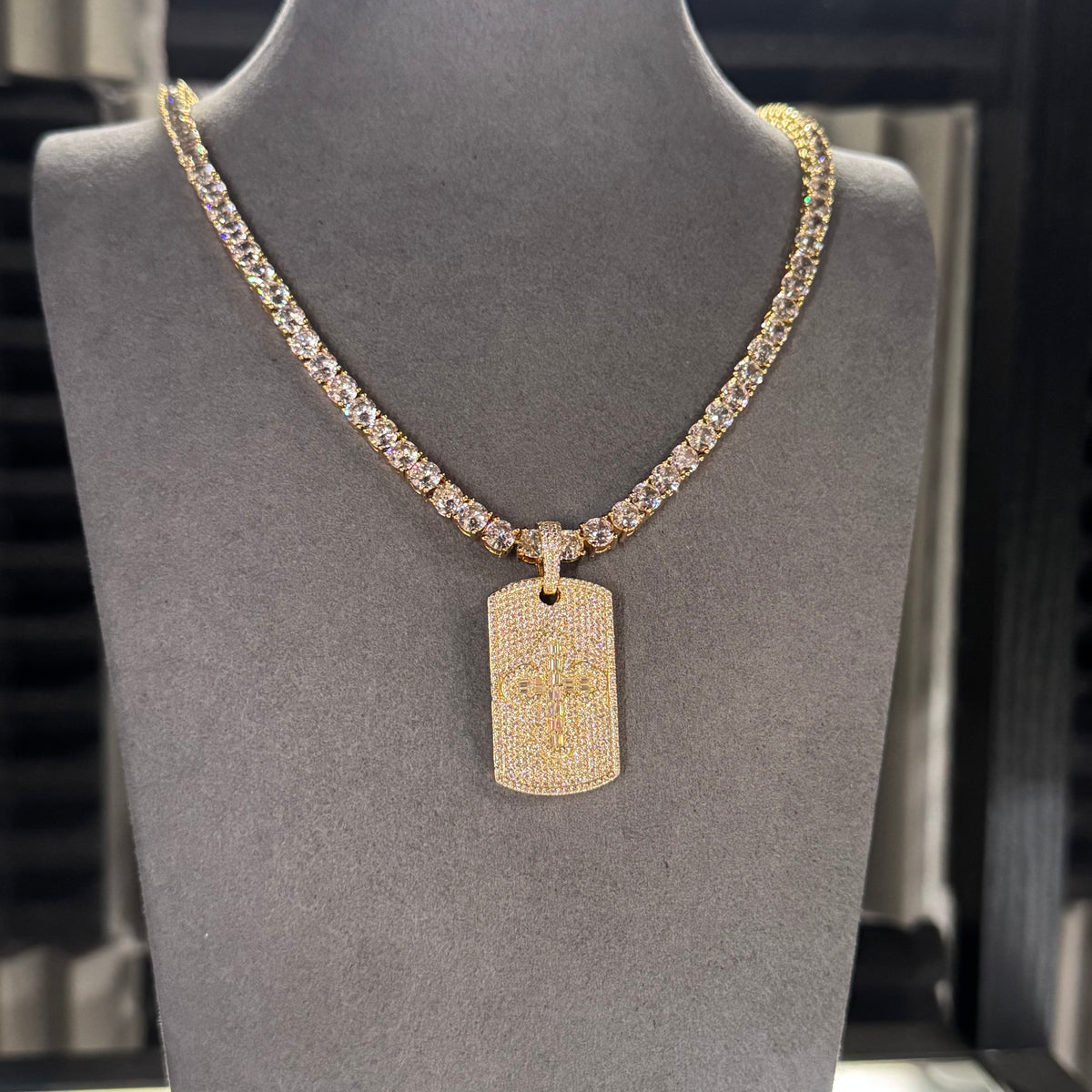 5MM TENNIS CHAIN & CROSS DOG TAG PENDANT