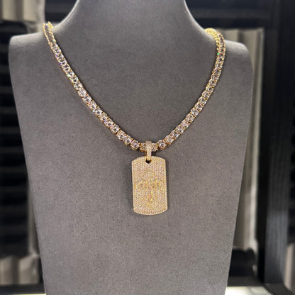 5MM TENNIS CHAIN & CROSS DOG TAG PENDANT