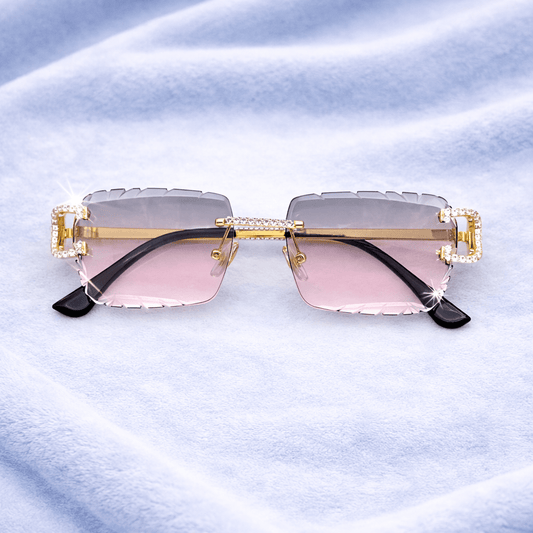 Pink/Gray Iced out Designer Glasses - jewelryresell