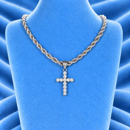 ROPE CHAIN & ICED OUT CROSS PENDANT