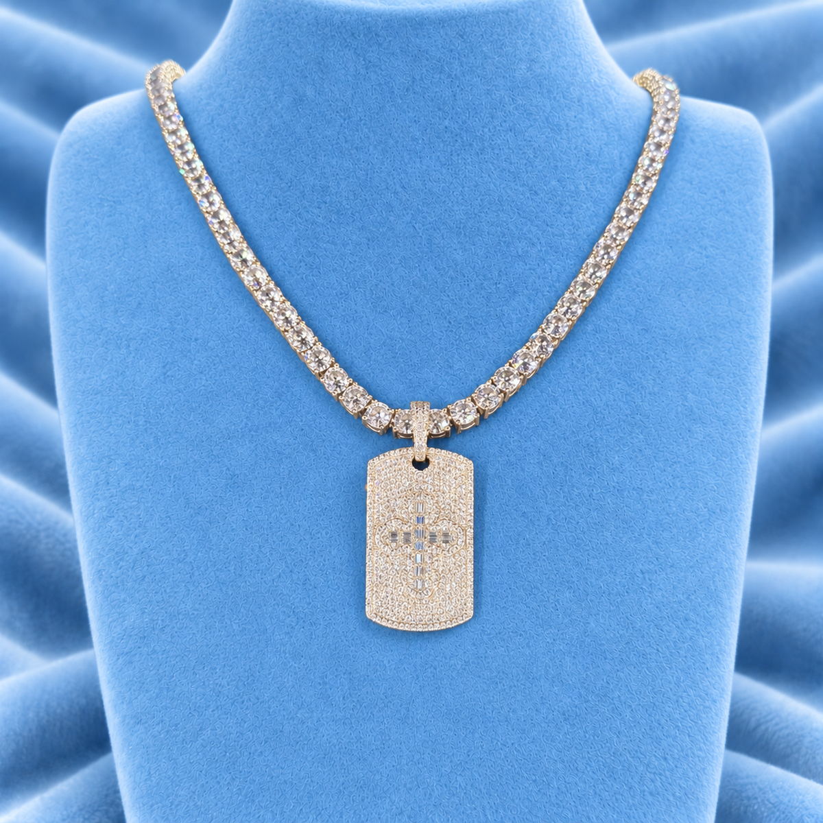 5MM TENNIS CHAIN & CROSS DOG TAG PENDANT