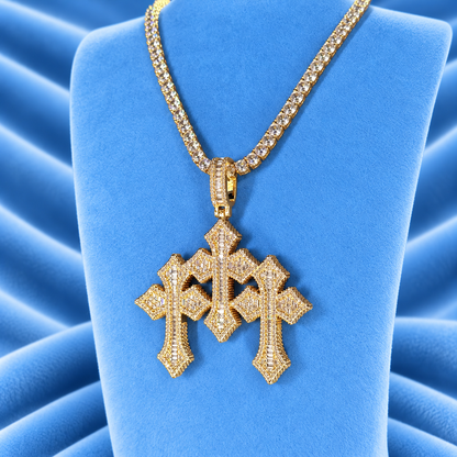 5MM TENNIS CHAIN & TRIPLE CROSS PENDANT
