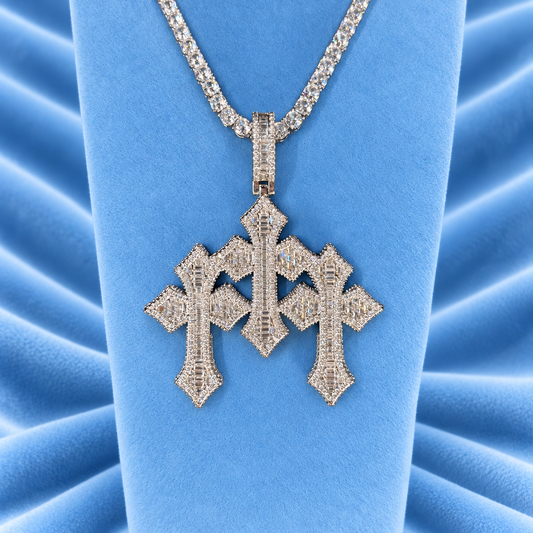 5MM TENNIS CHAIN & TRIPLE CROSS PENDANT