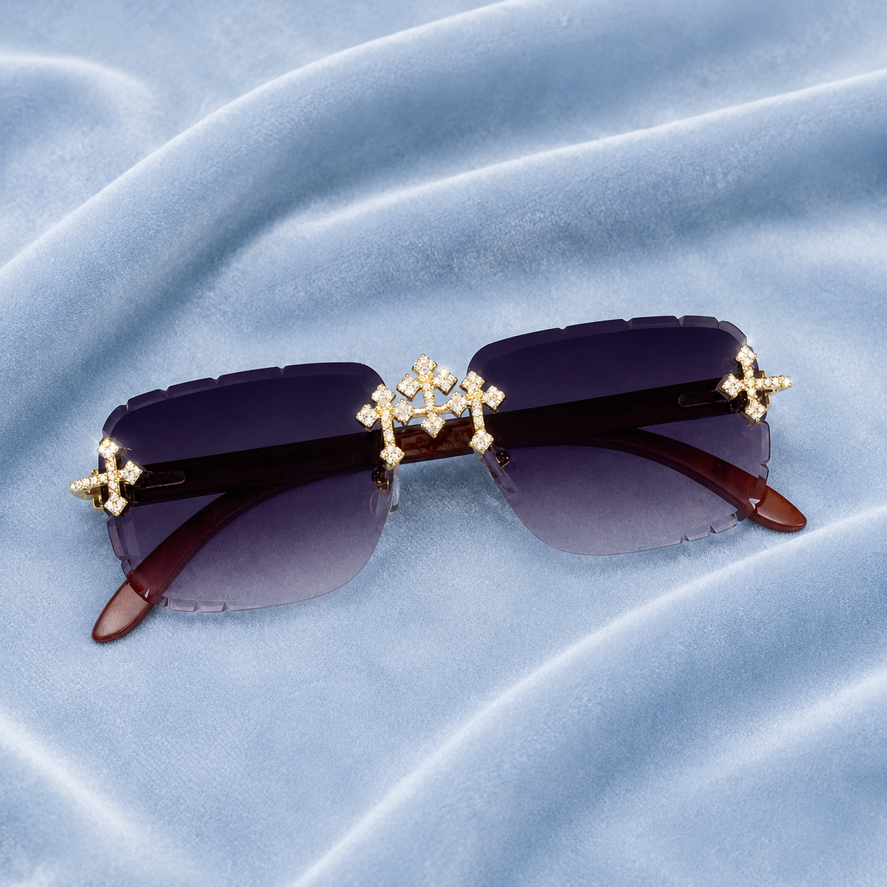 Iced out Cross Glasses purple