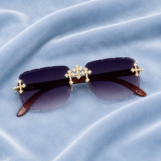 Iced out Cross Glasses purple