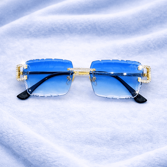 Blue Iced out Designer Glasses - jewelryresell