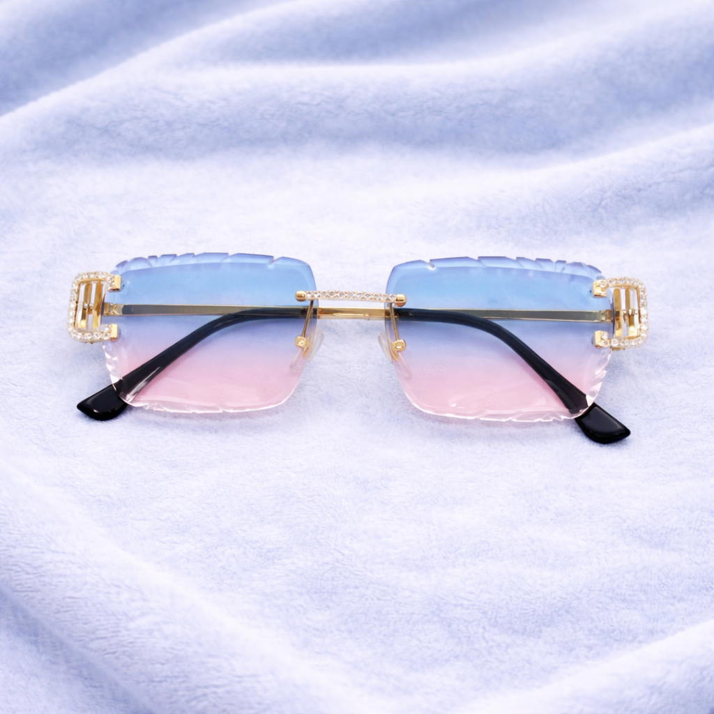 Blue/Pink Iced out Designer Glasses