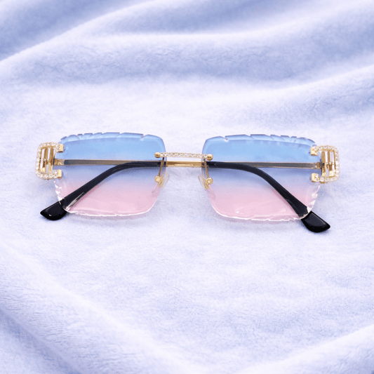 Blue/Pink Iced out Designer Glasses - jewelryresell