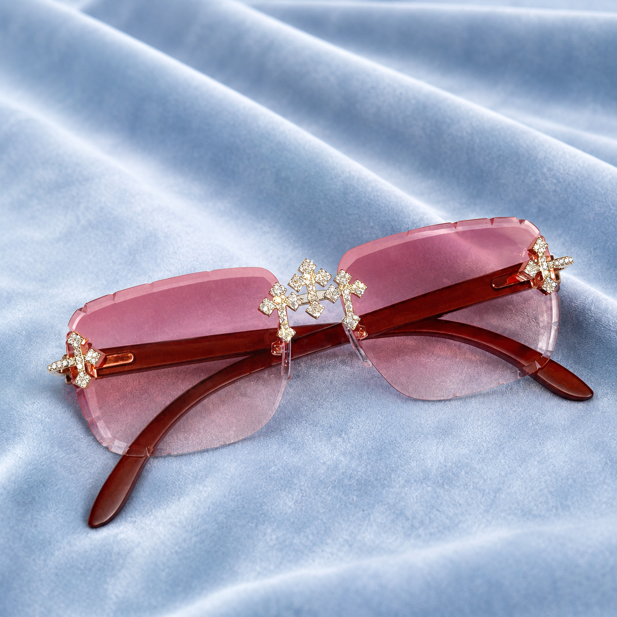 Iced out Cross Glasses pink