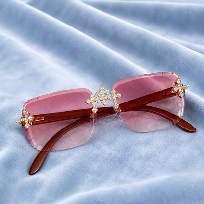Iced out Cross Glasses pink