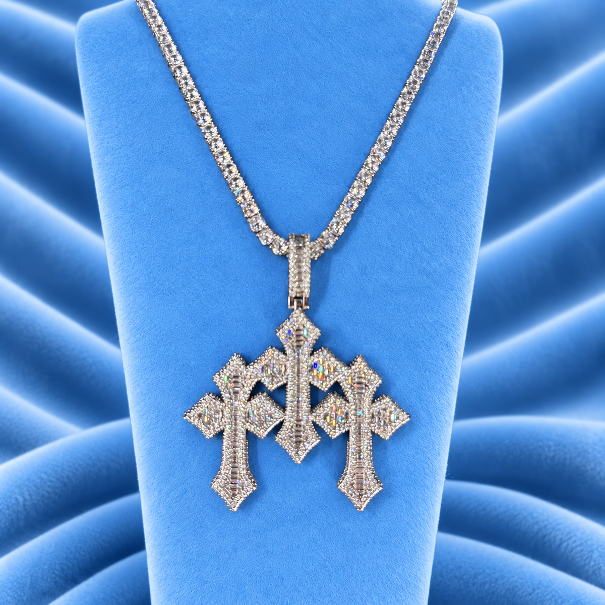 5MM TENNIS CHAIN & TRIPLE CROSS PENDANT