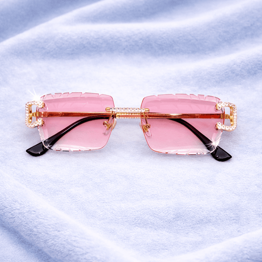 Pink Iced out Designer Glasses - jewelryresell