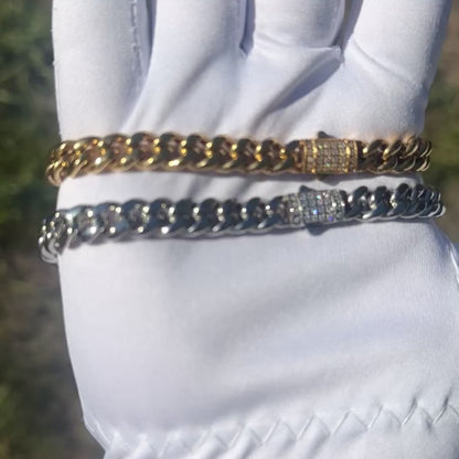 8mm Cuban Iced Clasp Bracelet 5A CZ