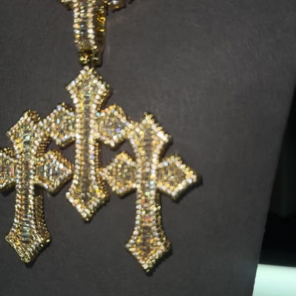 5MM TENNIS CHAIN & TRIPLE CROSS PENDANT