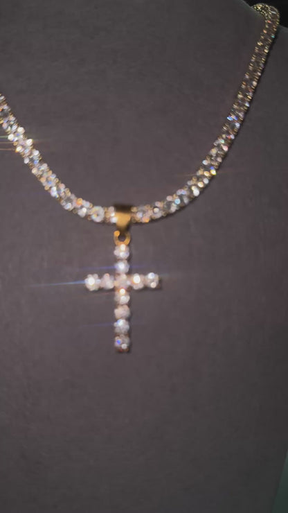 TENNIS CHAIN 4MM & ICED CROSS PENDANT